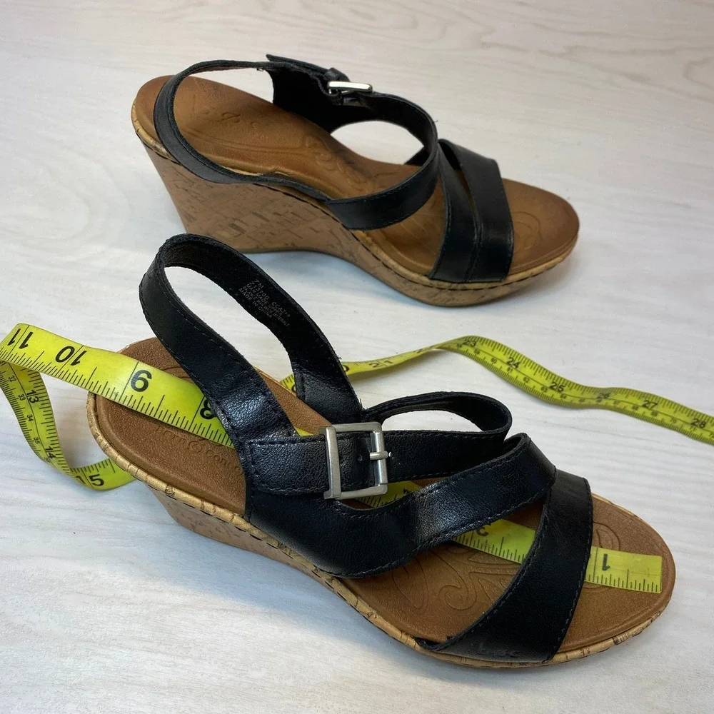 B.O.C. Womens 7M Wedge Sandals Strappy Cork Black Z13703 Boho Comfort